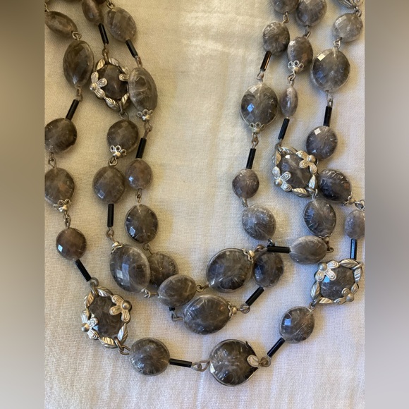 West Germany Vintage‎ Multi Strands Lucite Beaded Necklace Ornate End Caps - Picture 1 of 9